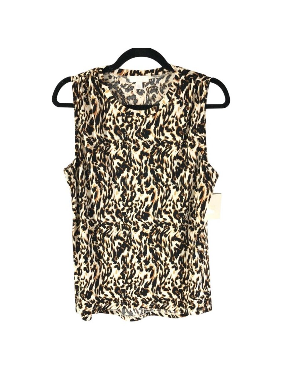 14th & Union Womens Blouse Top Sleeveless Leopard Print Scoop Neck Beige Size S